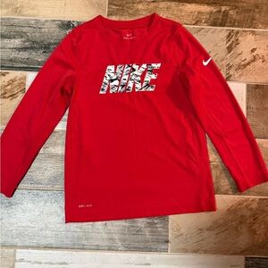 Nike Kids Long Sleeve Red Tee with Logo